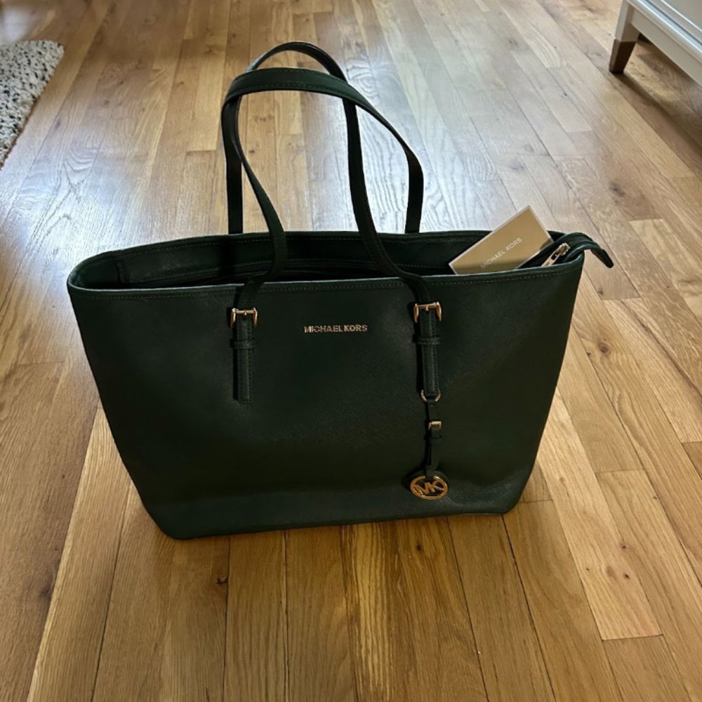 Large dark green  Michael Kors Jet Set tote